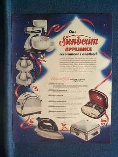 1949 Sunbeam Appliance Christmas Ad ~ Classic Toaster +  