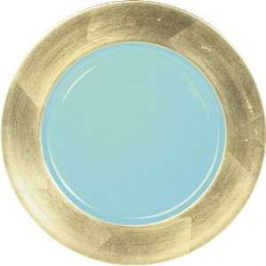 Caspari 13 inch Lacquer Charger, Gold with Robins Egg Blue  