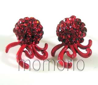 fire red sea animal pet octopus squid studs ear ring  