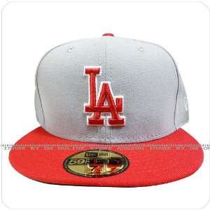 new era MLB Los Angeles Dodgers grey red visor fitted cap hat  
