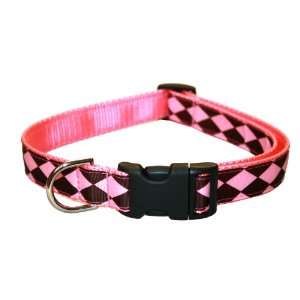  Large Pink/Brown Jester Dog Collar 1 wide, Adjusts 18 28 