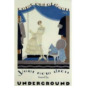 GIRL YOUR NEW DRESS STORE TRAVEL BY UNDERGROUND LARGE VINTAGE POSTER 