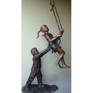  Kids on a Swing Outdoor Bronze Statue Patio, Lawn 