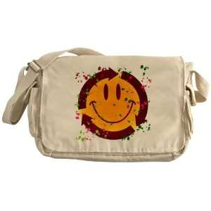    Khaki Messenger Bag Recycle Symbol Smiley Face 