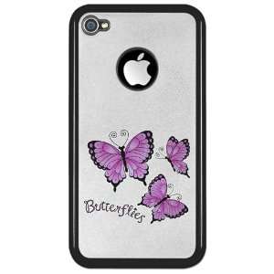  iPhone 4 or 4S Clear Case Black Pink Butterflies 