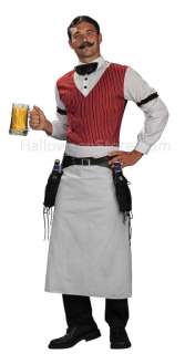 Old West Bartender Adult Costume includes bow tie, vest with attached 