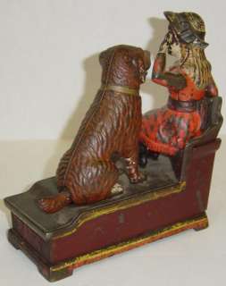 Antique SPEAKING DOG Cast Iron Mechanical Toy Bank 1885  
