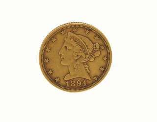 UNITED STATES 1894 22K GOLD $5 DOLLAR HALF EAGLE COIN  