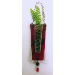    Red Fused Glass Hanging Vase by Bill Aune