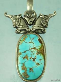 STERLING SILVER UNICORN & NATURAL CERRILLOS TIFFANY MINE TURQUOISE 