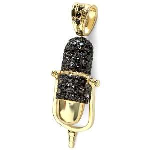 18k Yellow Gold Plated Mens Black CZ Cubic Zirconia Micro Pave Hip Hop 