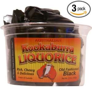 KooKaburra Licorice, Black Licorice, 12 Ounce Tubs (Pack of 3)  