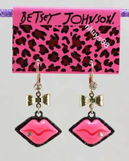 Free Ship Betsey Johnson lips charms Necklaces Earrings ring Set 