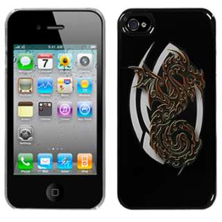   2D BACKPLATE CASE COVER APPLE IPHONE 4 4S BLACK RED DRAGON FIRE  