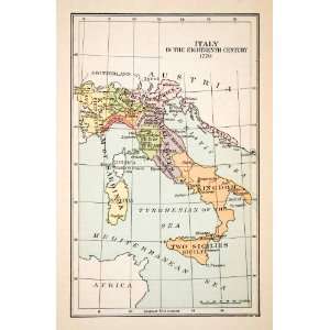  1936 Print Map Eighteenth Century Italy Kingdom Sardinia 