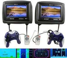 Rockville RHG7 Pair Of 7 Headrest Car Monitors w/29 Video Games 