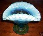 AQUA TURQUOISE BLUE GLASS PEDESTAL BOWL COMPOTE FENTON