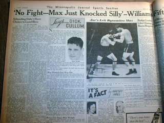 1938 newspaper Joe Louis defeats Max Schmeling in HEAVYWEIGHT BOXING 