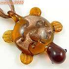 Brown Gold Turtle Lampwork Glass Pendant Necklace RQ805
