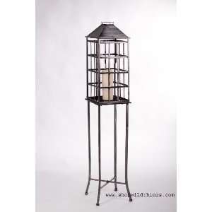   Standing Candle Lantern with Glass   Silver/Pewter