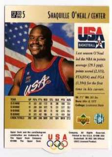 1996 UPPER DECK #S5 SHAQUILLE ONEAL USA GOLD CARD  