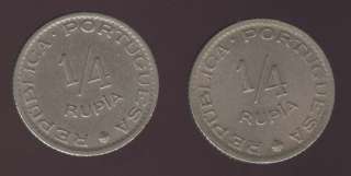 INDIA PORTUGAL RARE SET 2 COINS 1/4 RUPIA 1952  