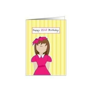  Twenty First Birthday, 21st Birthday, Girl, Pink, Bow Card 