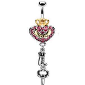   Plated Crown Juicy and Key Belly Button Navel Dangle Ring 14 Gauge B44