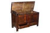 Antique Solid Oak Old Box Coffer Mule Coffor Chest  