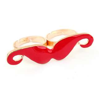 Ladys Black Blaze Handlebar Moustache Double 2 Finger Gold Ring 