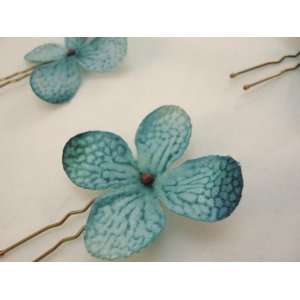  Turquoise Hydrangea Cluster Hair Flowers  Set of 6 Beauty