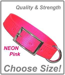 NEON Pink HEAVY DUTY 2 PLY Nylon Dog Collar w/FREE GIFT  
