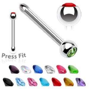 316L Surgical Stainless Steel Press Fit Nose Bone Studs With 2mm Clear 