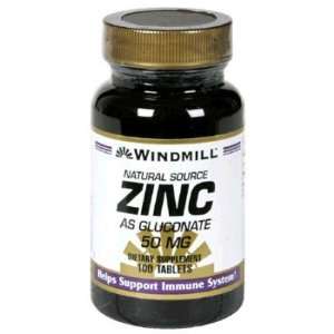  Windmill  Zinc as Gluconate, 50mg, 100 Tablets Health 