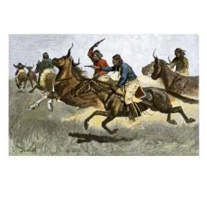  Plains Indians Killing White Settlers Cattle, 1800s 