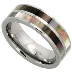 Tungsten Carbide 8 mm (5/16) Comfort Fit Striped Flat Band, w/ 2 Rows 