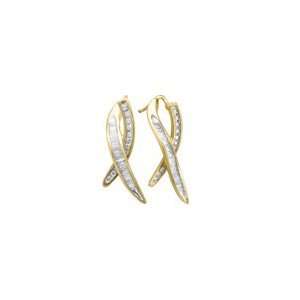ZALES Baguette and Round Diamond Flowing Ribbon Earrings in 10K Gold 1 