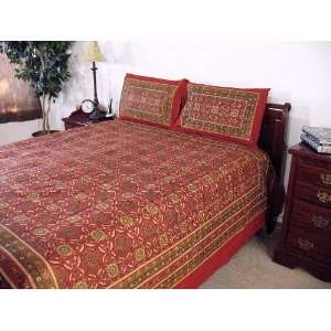 3P Russet Luxury Cotton Print India Bed Sheet Set Queen 