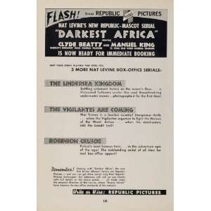  1936 Ad Republic Pictures Movies Films Darkest Africa 