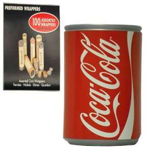  13.5 CLASSIC COCA COLA CAN BANK WITH 100 ASSORTED COIN 