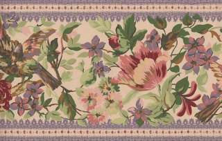 WALLPAPER BORDER LARGE FLORAL AND BIRDS  