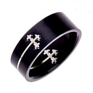 Black Laser Cut Cross Puzzle Ring 316L Surgical Grade Stainless Steel 