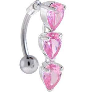  Reverse Dangle Pink Treasured Heart Belly Ring Jewelry