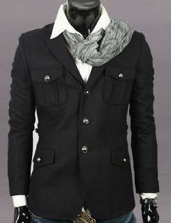   Fit Melton Wool Casual Breasted Trench Coat Jacket 3B.BLK.M(3)  