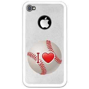  iPhone 4 or 4S Clear Case White I Love Baseball 