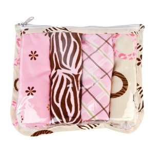   Safari Zipper Pouch and 4 Burp Cloths in Pink  Gift Set Toys & Games