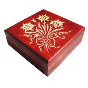   Traditional Polish Handcraft, Hinged, Red with Carved Flowers and Bow