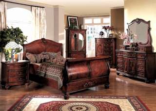 Traditional Formal Cherry Queen King Sleigh Bed Only Bedroom Furniture 