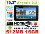 10.2 ePad Android 2.2 Hdmi WiFi GPS Tablet PC 16GB MID