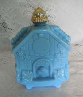 Vintage Avon Decanter Bottle   Blue Glass Bird House  